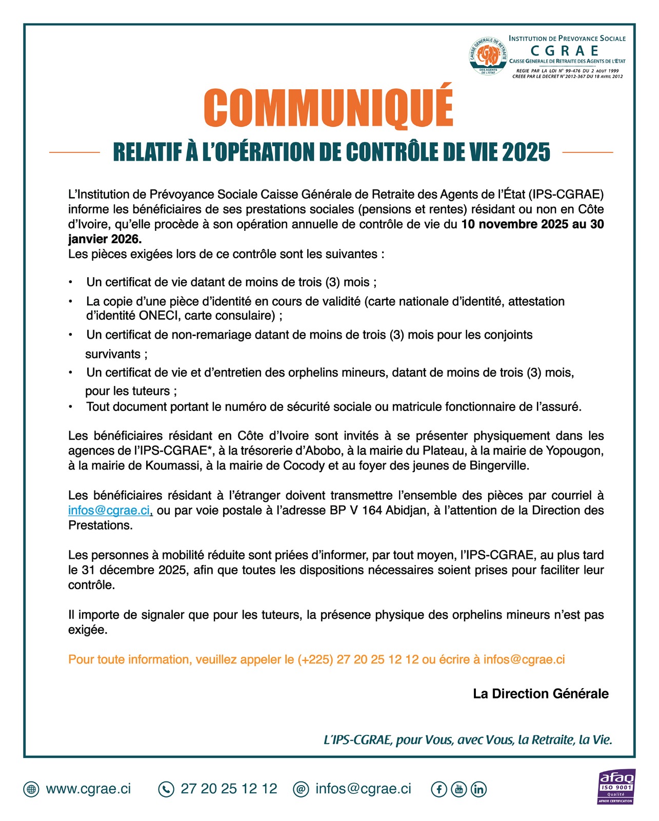 COMMUNIQUÉ